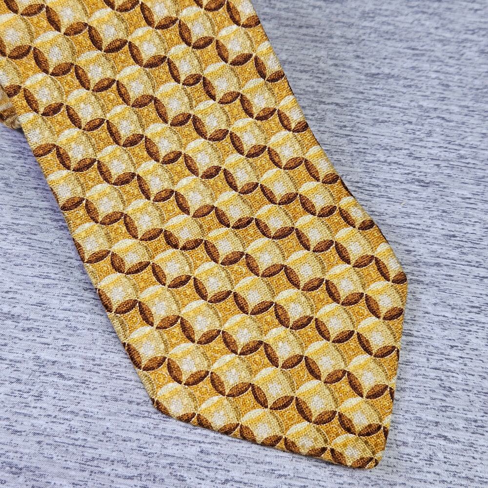 VTG Ermenegildo Zegna Gold Silk Tie Geometric Designer Made Italy Woven Designer